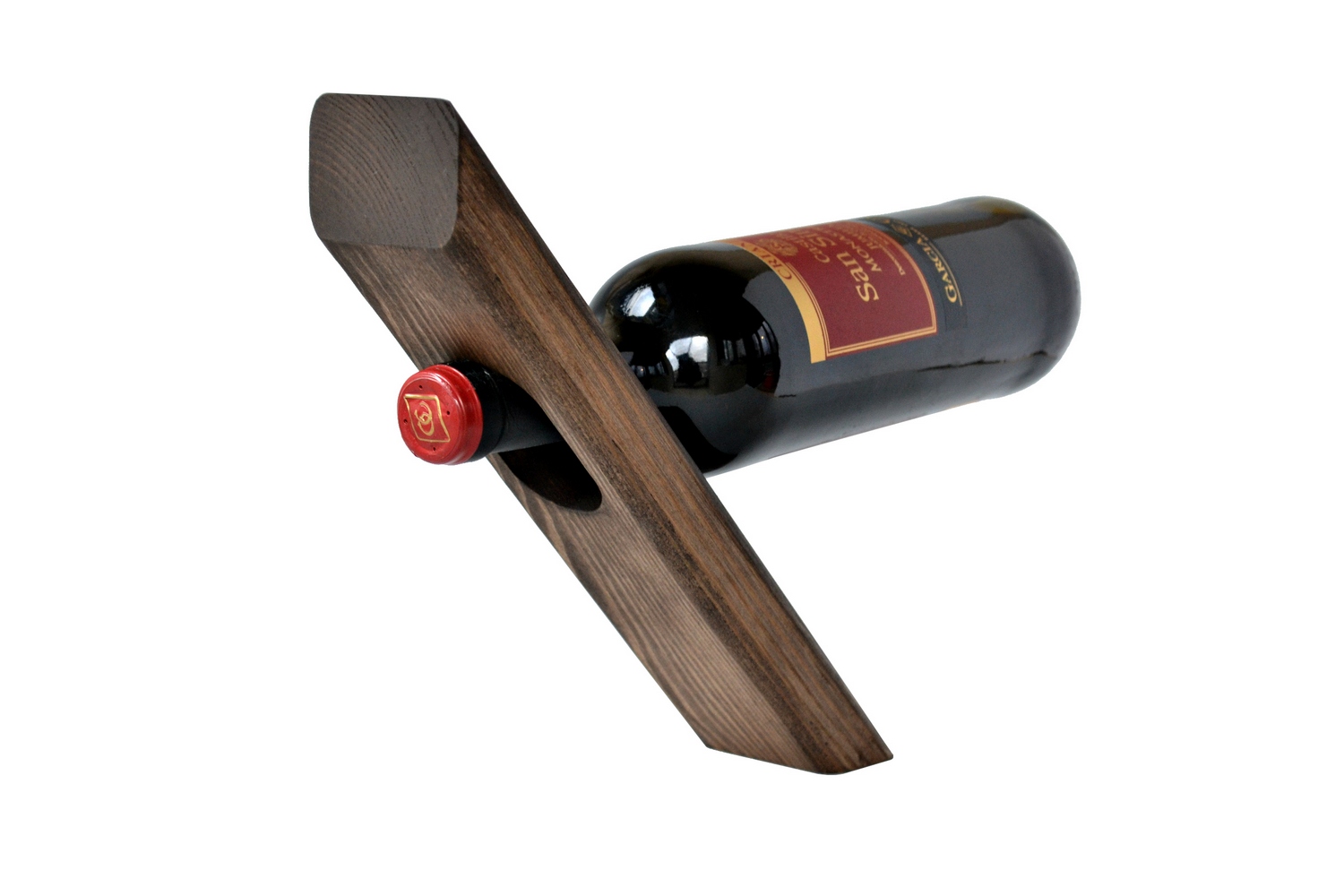 Wine Serving Display Storage Rack Balancing Wooden Wine Bottle Holder for A Single Bottle of Wine Curved Bottle Stand，Contemporary Anti-Gravity Design 