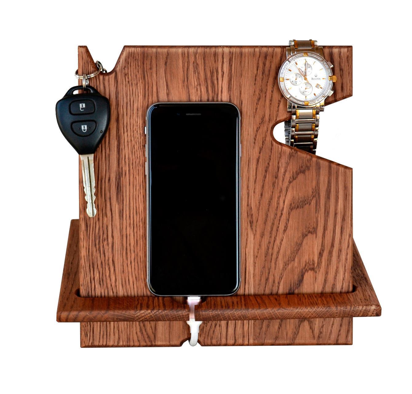 Wooden Docking Station for Men Smartphone Stand Nightstand Holder for Him Desk Organizer Natural Idea