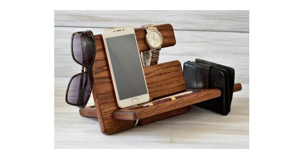 Buy Wood Phone Docking Station with Key Holder, Oak Brutal Wallet